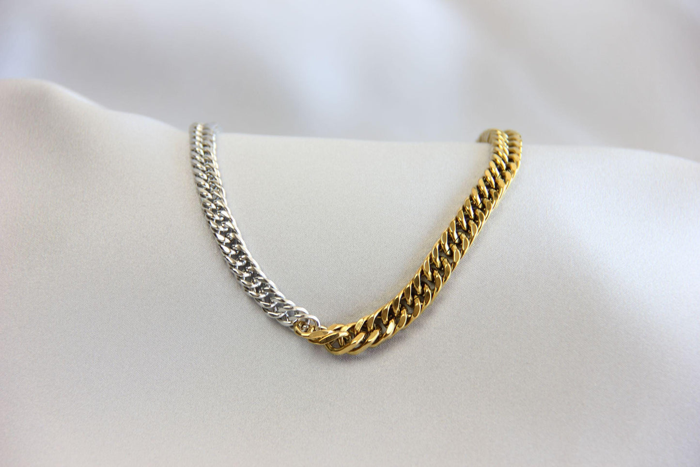 Two Tone Chain Necklace 18K Gold Layering Waterproof Statement Necklace Men's Chain Necklace Handmade Unique Jewelry Gifts for Her and Him