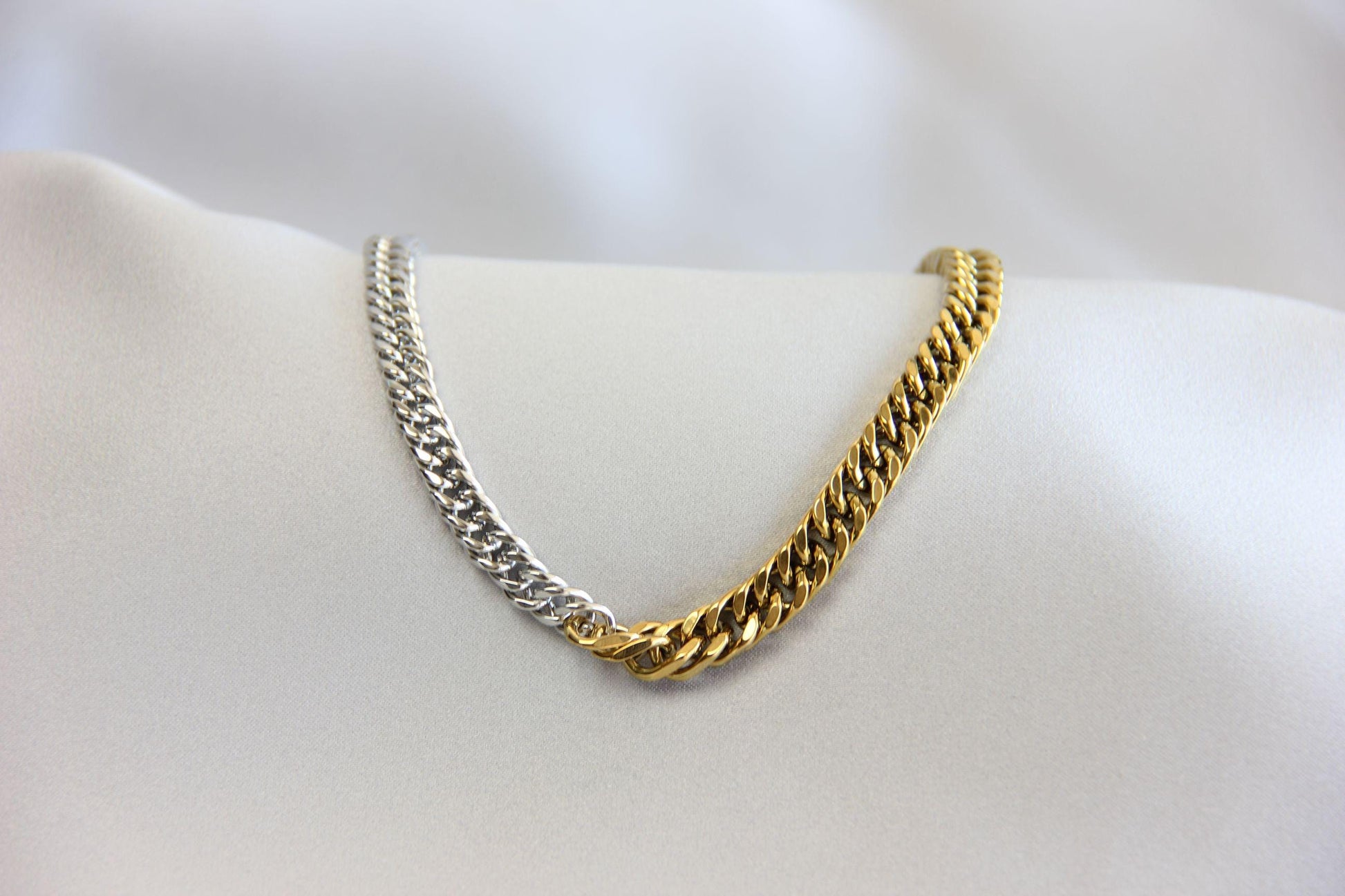 Two Tone Chain Necklace 18K Gold Layering Waterproof Statement Necklace Men's Chain Necklace Handmade Unique Jewelry Gifts for Her and Him
