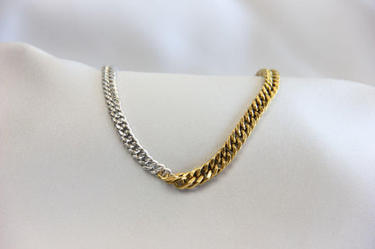 Two Tone Chain Necklace 18K Gold Layering Waterproof Statement Necklace Men's Chain Necklace Handmade Unique Jewelry Gifts for Her and Him
