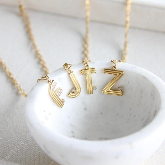 18k Gold custom initial letter necklace with mini star cubic zirconia