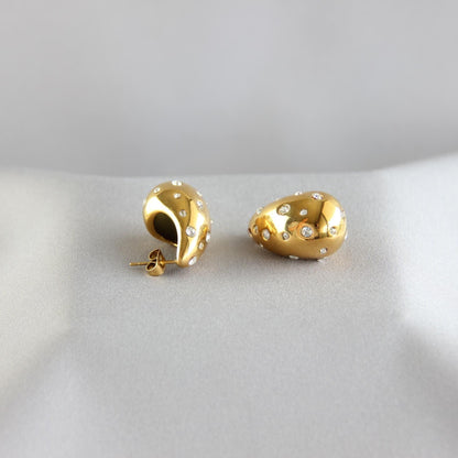 Teardrop Gold Zirconia Stud Earring, Chunky 18K Gold Stud CZ Earring, Bold Unique 18K Gold Earring for Women, Mother's Day Gifts for Her