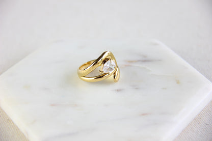 Statement gold zircon ring, perfect for stacking or wearing solo. Minimalist design with sparkling zircon on stainless steel band, ideal for everyday wear or gifting. Unique gift for friend, mom or loved ones.