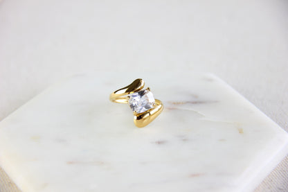 Statement gold zircon ring, perfect for stacking or wearing solo. Minimalist design with sparkling zircon on stainless steel band, ideal for everyday wear or gifting. Unique gift for friend, mom or loved ones.