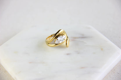 Statement gold zircon ring, perfect for stacking or wearing solo. Minimalist design with sparkling zircon on stainless steel band, ideal for everyday wear or gifting. Unique gift for friend, mom or loved ones.