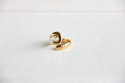 Statement gold zircon ring, perfect for stacking or wearing solo. Minimalist design with sparkling zircon on stainless steel band, ideal for everyday wear or gifting. Unique gift for friend, mom or loved ones.