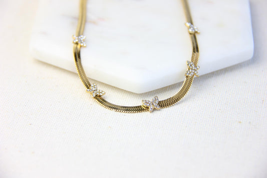 Chain Choker Necklace, CZ Gold Choker,Waterproof Flat Choker Chain Necklace,Herringbone Gold Layering Chain Necklace,Mother Day Gift for Her