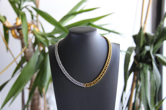 Two Tone Chain Necklace 18K Gold Layering Waterproof Statement Necklace Men's Chain Necklace Handmade Unique Jewelry Gifts for Her and Him
