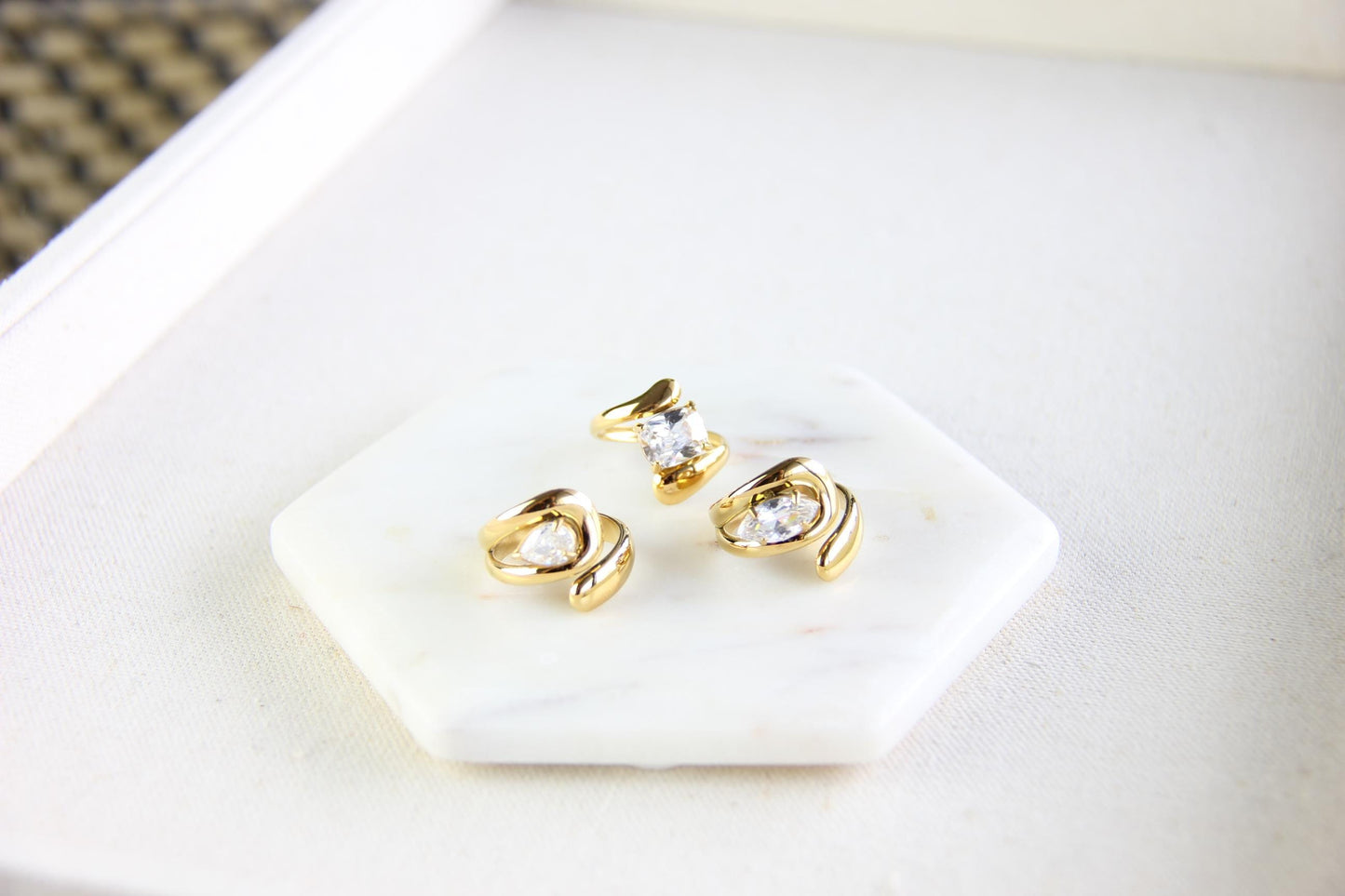 Statement gold zircon ring, perfect for stacking or wearing solo. Minimalist design with sparkling zircon on stainless steel band, ideal for everyday wear or gifting. Unique gift for friend, mom or loved ones.