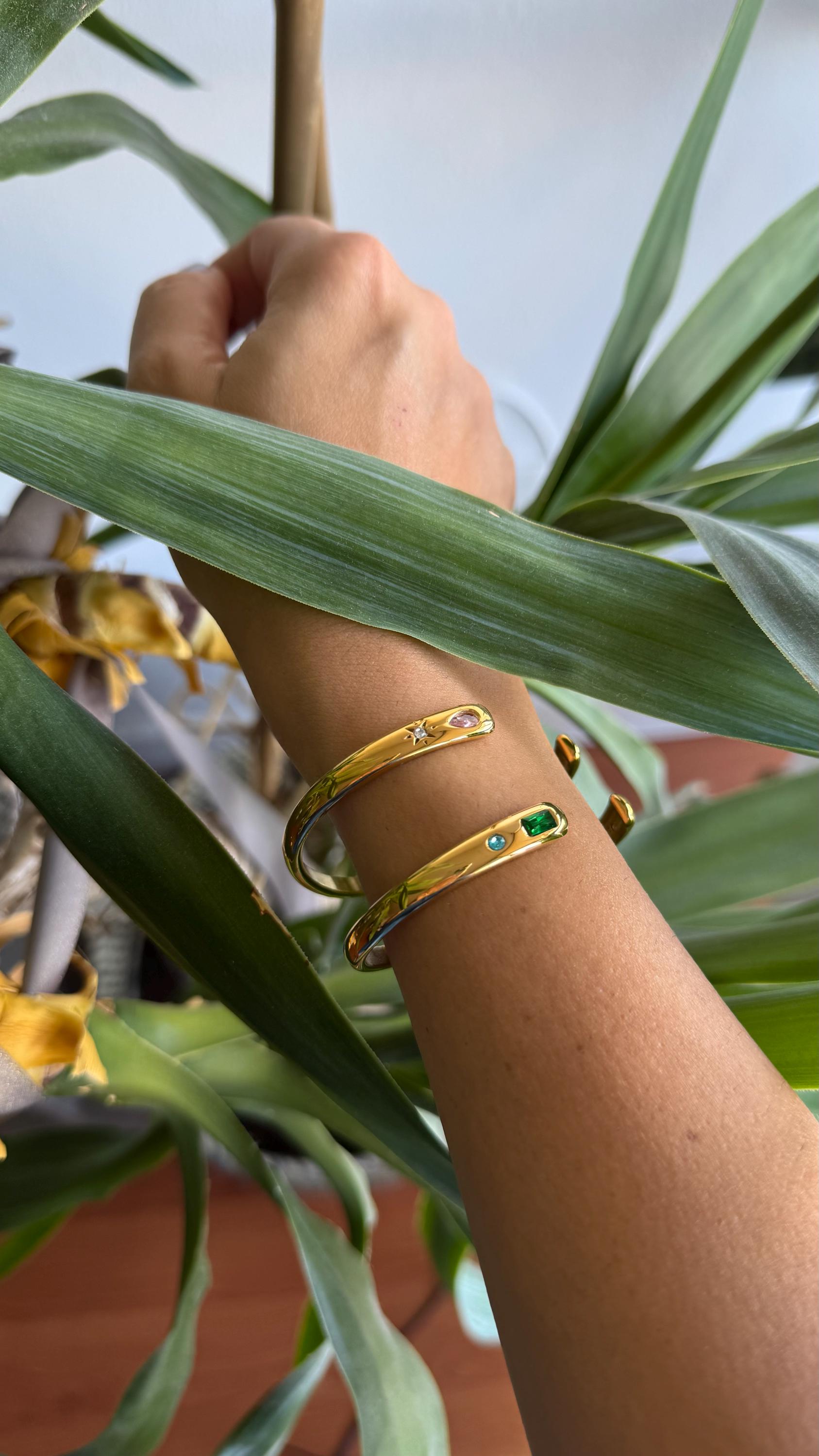 18K Gold Cuff Bracelet Celestial Open Bangle Stacking Gold Bracelet Waterproof Cuff Bracelet Unique Jewelry Bracelet Gift for Mother's Day