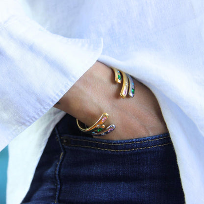 18K Gold Cuff Bracelet Celestial Open Bangle Stacking Gold Bracelet Waterproof Cuff Bracelet Unique Jewelry Bracelet Gift for Mother's Day
