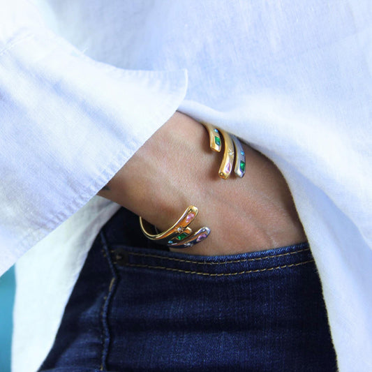 18K Gold Cuff Bracelet Celestial Open Bangle Stacking Gold Bracelet Waterproof Cuff Bracelet Unique Jewelry Bracelet Gift for Mother's Day