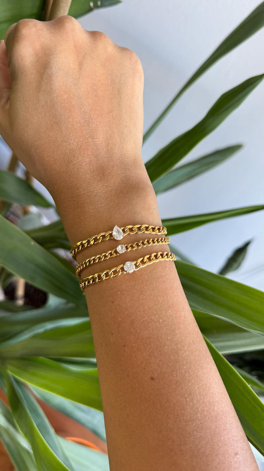 Cuban Chain Zirconia Bracelet, Waterproof Gold Shiny Bracelet for Women, Handmade Minimal Zirconia Bracelets, Unique Mother Day Gift for Her