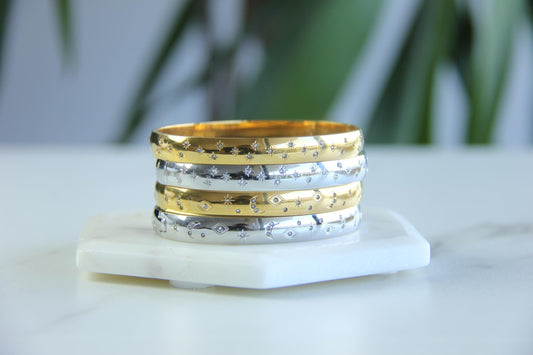18K Gold Cuff Bracelet Celestial Open Bangle Stacking Gold Bracelet Waterproof Cuff Bracelet Unique Jewelry Bracelet Gift for Mom