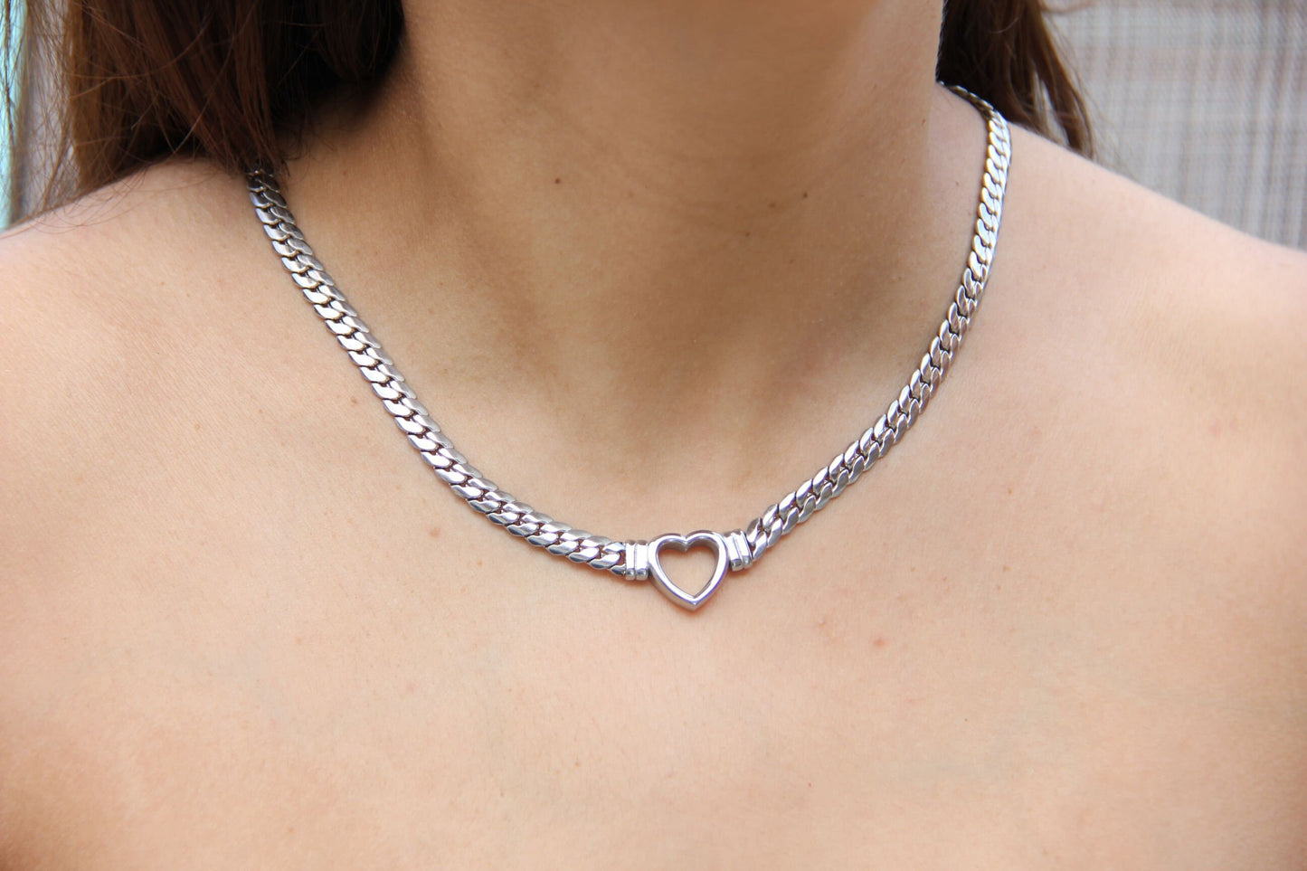 Cuban Link Chain Heart Necklace Braided Woven Cuban Chain Waterproof Chubby Thick Heart Chain Necklace for Women Handmade Jewelry Gift Mom