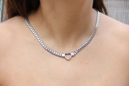 Cuban Link Chain Heart Necklace Braided Woven Cuban Chain Waterproof Chubby Thick Heart Chain Necklace for Women Handmade Jewelry Gift Mom