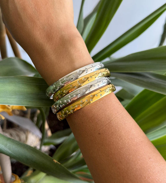 18K Gold Cuff Bracelet Celestial Open Bangle Stacking Gold Bracelet Waterproof Cuff Bracelet Unique Jewelry Bracelet Gift for Mom