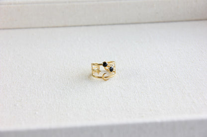 Sun Moon Star Ring 18K Gold Celestial Enamel Ring Adjustable Sun and Moons Rings Statement Rings for Women Waterproof Handmade Jewelry Gifts