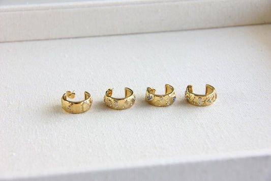 Celestial Gold Stud Hoops, Star Moon Hoop Earrings, Dainty Tiny Hoops for Women, Minimal Jewelry Gift for Friend, Unique Mother's Day Gifts