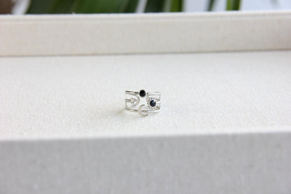 Sun Moon Star Ring 18K Gold Celestial Enamel Ring Adjustable Sun and Moons Rings Statement Rings for Women Waterproof Handmade Jewelry Gifts