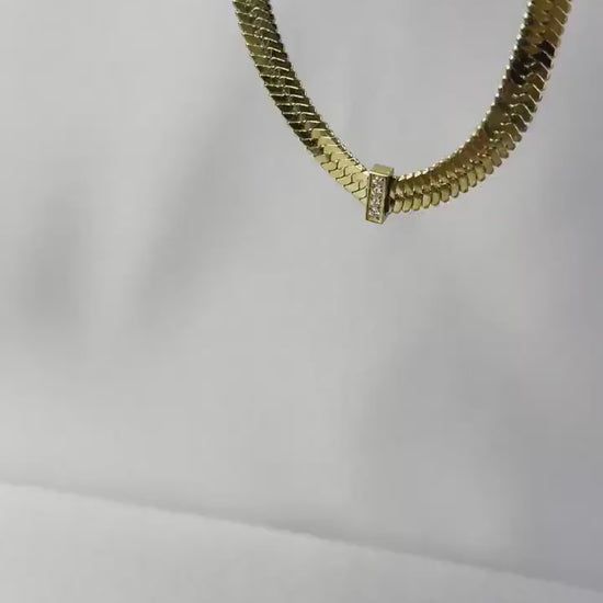 Thick Herringbone Chain Necklace 18K Gold Statement Snake CZ Necklace Flat Chain Layering Herringbone Necklace Waterproof Jewelry Gift Mom