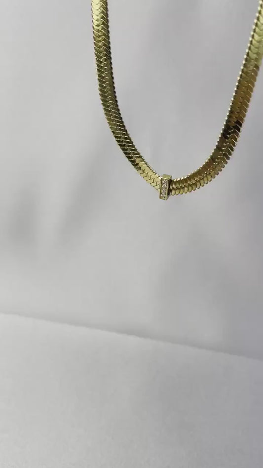 Thick Herringbone Chain Necklace 18K Gold Statement Snake CZ Necklace Flat Chain Layering Herringbone Necklace Waterproof Jewelry Gift Mom