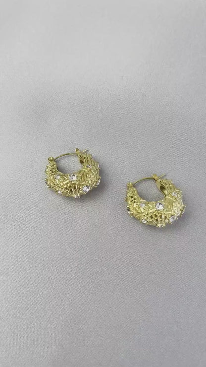 Crystal Basket Hoop Earrings,18K Gold Hoops Cubic Zirconia,Waterproof Statement Earrings for Her, Handmade Gold Jewelry Unique Gift for Mom