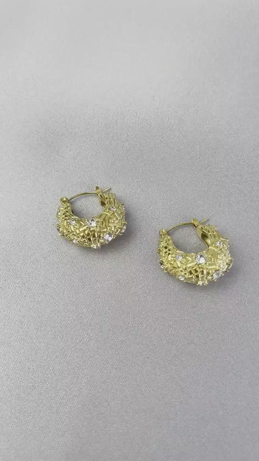 Crystal Basket Hoop Earrings,18K Gold Hoops Cubic Zirconia,Waterproof Statement Earrings for Her, Handmade Gold Jewelry Unique Gift for Mom