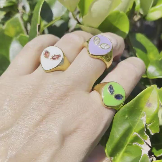 Gold Enamel Alien Jewelry,18K Gold Dome Alien Waterproof Ring,Statement Alien Jewelry,Handmade Stacking Gold Ring,Valentine Gifts for Her