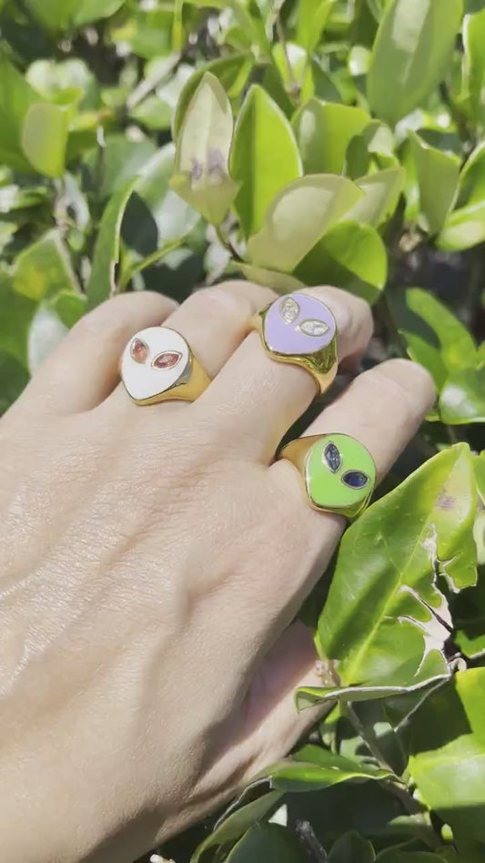 Gold Enamel Alien Jewelry,18K Gold Dome Alien Waterproof Ring,Statement Alien Jewelry,Handmade Stacking Gold Ring,Valentine Gifts for Her