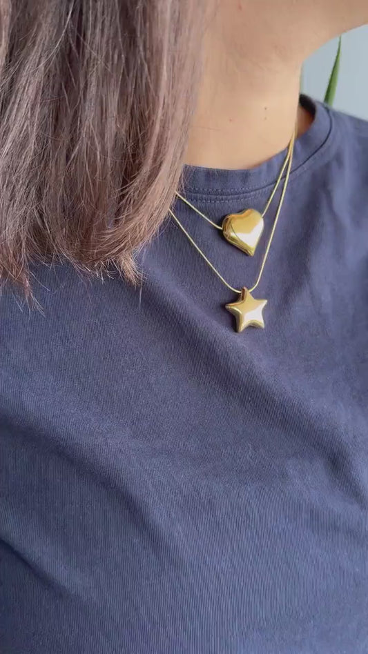 Puffy Gold Star Necklace Waterproof Modern Star Stud Earring, Chunky Fluffy Gold Star Earring Minimalist Celestial Waterproof Earring Gift