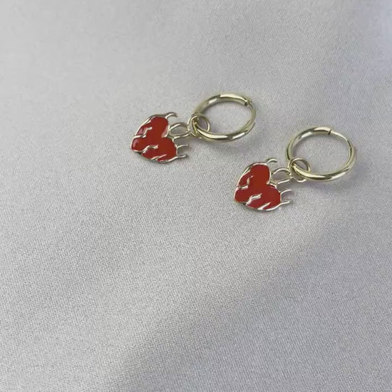 Gold Heart Earrings, Heart Earrings,Gold Huggie Earring,Gold Flame Earrings,Birthday Gift for Her,Gold Earring for Women,Gift for Mother Day