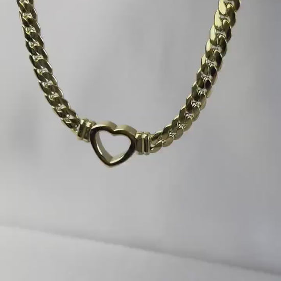 Cuban Link Chain Heart Necklace Braided Woven Cuban Chain Waterproof Chubby Thick Heart Chain Necklace for Women Handmade Jewelry Gift Mom