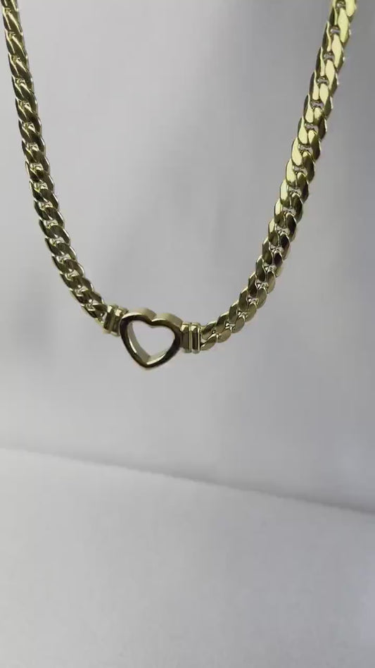 Cuban Link Chain Heart Necklace Braided Woven Cuban Chain Waterproof Chubby Thick Heart Chain Necklace for Women Handmade Jewelry Gift Mom