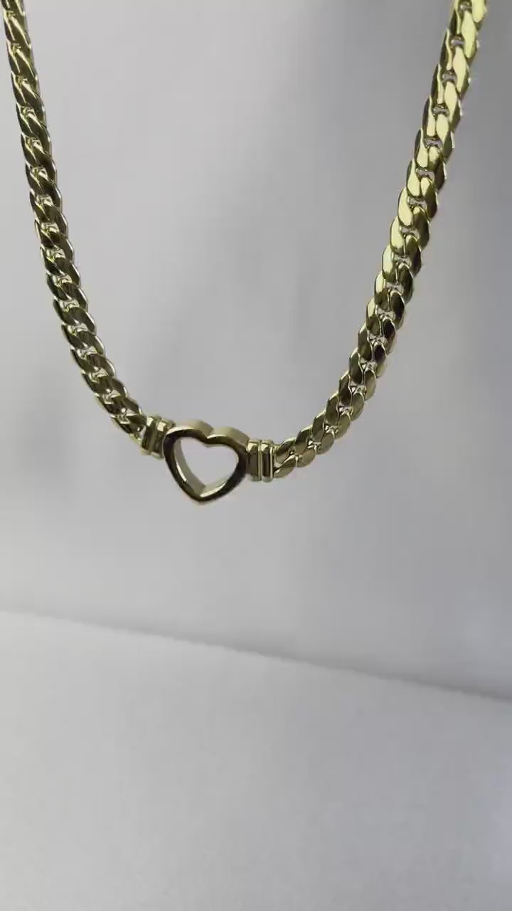 Cuban Link Chain Heart Necklace Braided Woven Cuban Chain Waterproof Chubby Thick Heart Chain Necklace for Women Handmade Jewelry Gift Mom
