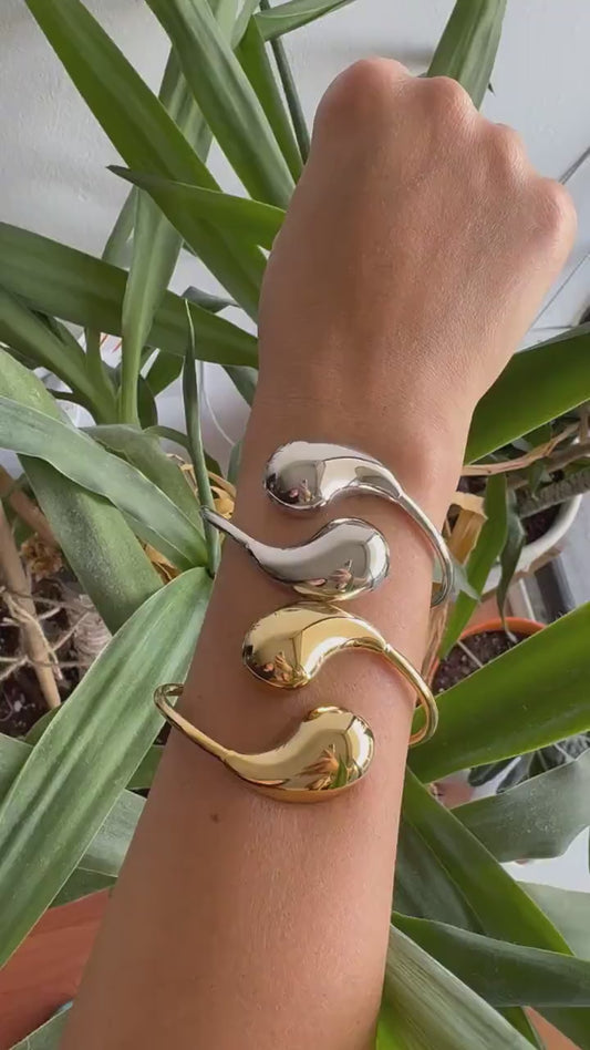 Chunky Modern Cuff Bangle Bracelet, Gold Unique Drop Cuff, Modern Twisted Bangle Bracelet for Women, Gift for Mom, Best Friend Gift for Her