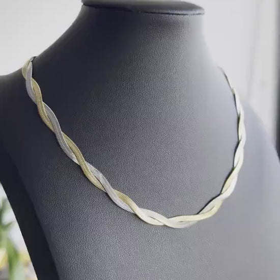 18K Gold Twist Chain Necklace, Waterproof Double Snake Chain Necklace, Gold Layering Chain, Unique Handmade Jewelry Gift for Friend,Mom Gift
