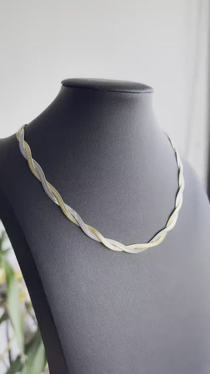 18K Gold Twist Chain Necklace, Waterproof Double Snake Chain Necklace, Gold Layering Chain, Unique Handmade Jewelry Gift for Friend,Mom Gift