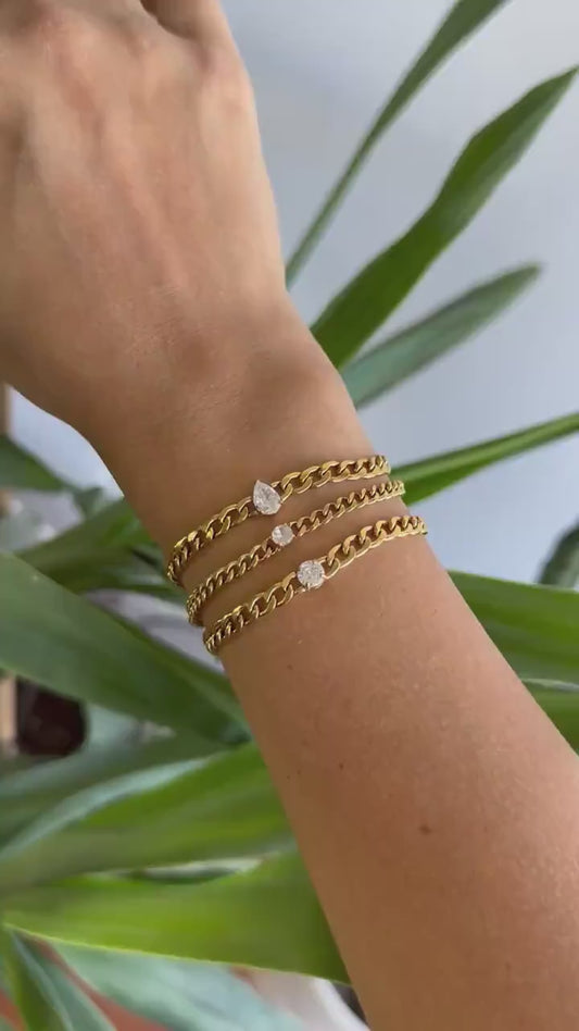 Cuban Chain Zirconia Bracelet, Waterproof Gold Shiny Bracelet for Women, Handmade Minimal Zirconia Bracelets, Unique Mother Day Gift for Her