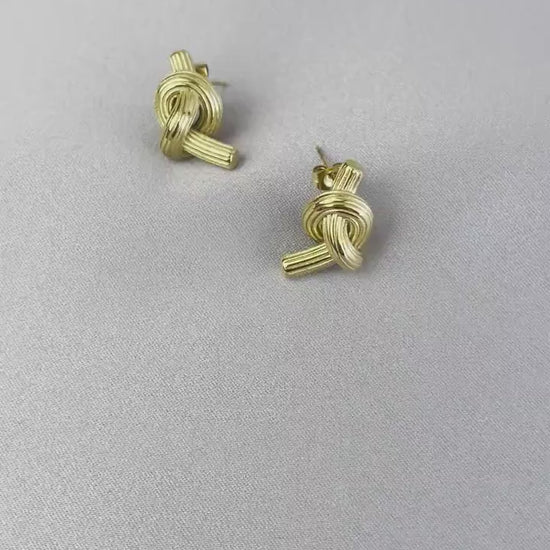 18K Gold Knot Earrings,Minimalist Earring,Dainty Love Stud Earrings,Gold Statement Earring for Her,Handmade Unique Gold Jewelry Gift for Mom