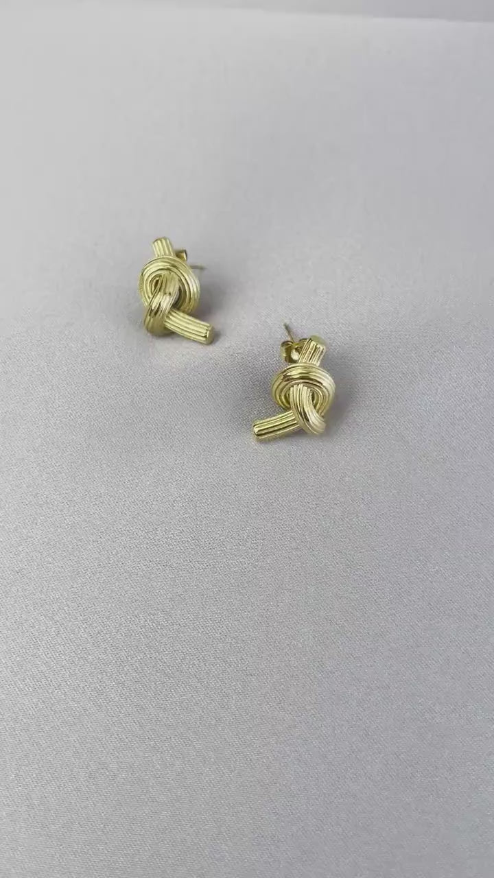 18K Gold Knot Earrings,Minimalist Earring,Dainty Love Stud Earrings,Gold Statement Earring for Her,Handmade Unique Gold Jewelry Gift for Mom
