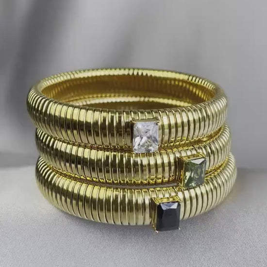 Gold Elastic Snake Chain Bracelet, Stretch Bangle CZ Bracelet, Waterproof Gold Bangle for Women, Unique Jewelry Bracelet, Gift for Mom