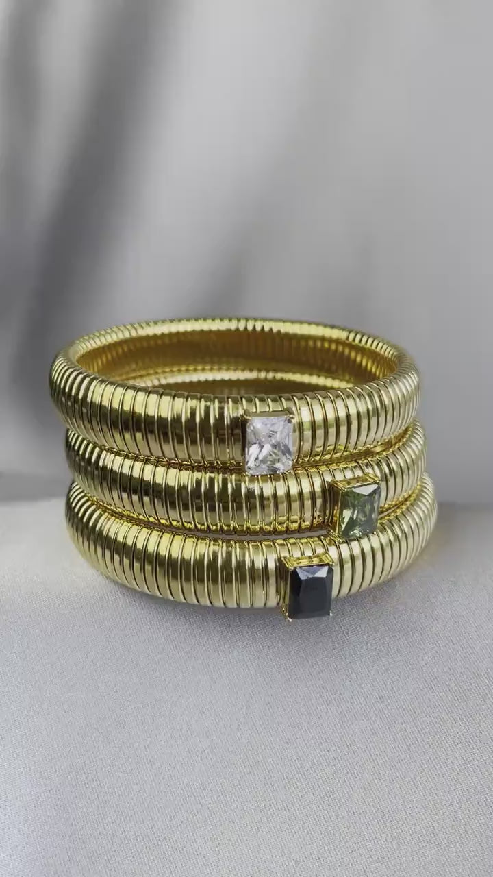 Gold Elastic Snake Chain Bracelet, Stretch Bangle CZ Bracelet, Waterproof Gold Bangle for Women, Unique Jewelry Bracelet, Gift for Mom