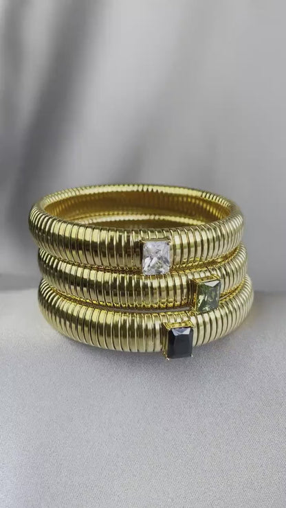 Gold Elastic Snake Chain Bracelet, Stretch Bangle CZ Bracelet, Waterproof Gold Bangle for Women, Unique Jewelry Bracelet, Gift for Mom
