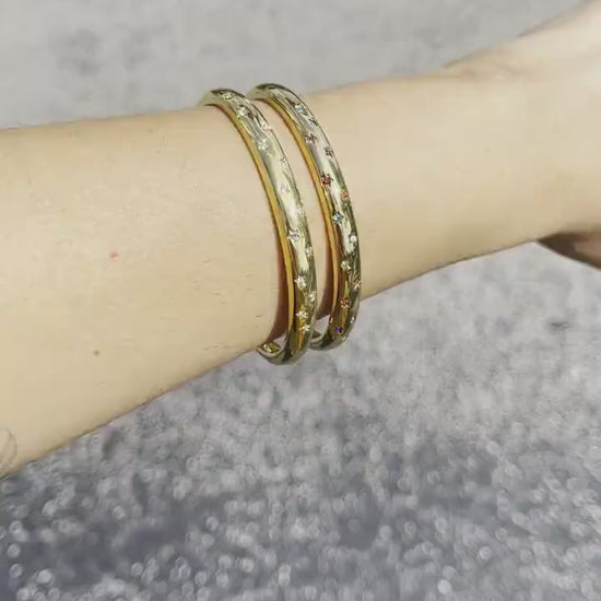 18K Gold Cuff Bracelet Celestial Open Bangle Stacking Gold Bracelet Waterproof Cuff Bracelet Unique Jewelry Bracelet Gift for Mom
