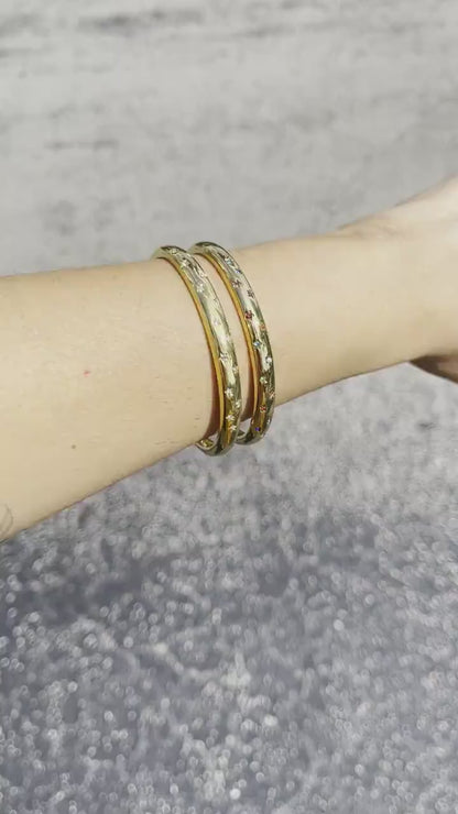 18K Gold Cuff Bracelet Celestial Open Bangle Stacking Gold Bracelet Waterproof Cuff Bracelet Unique Jewelry Bracelet Gift for Mom
