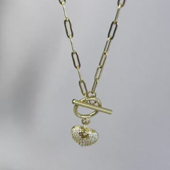 CZ Heart Love Necklace,Paperclip Chain Heart Charm Necklace,Waterproof Gold Heart Jewelry Women Gold Necklace,Handmade Mothers Day Gift